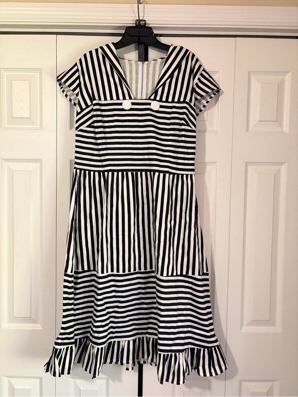 Tatyana Black and White Striped Sailor-Style Dress